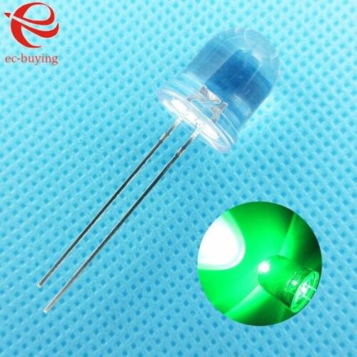 10mm Emerald-Green LED Round Light Emitting Diode Transparent Ultra Bright LampBead Plug-in DIY Kit Practice 100 pcs/lot