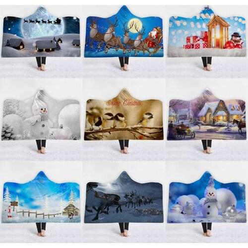 Carton Christmas Hooded Blanket Soft Plush Fashion Cloak With Cap Tv Watching Robe Blanket Throw Blankets Bedding Home Decor