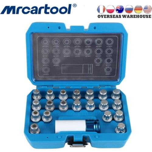 21pc Wheel Lock Lugnut Anti-theft Lug Nut Screw Removal Key Socket Set For BMW With 1/2 Inch 12.7mm Socket Adapter