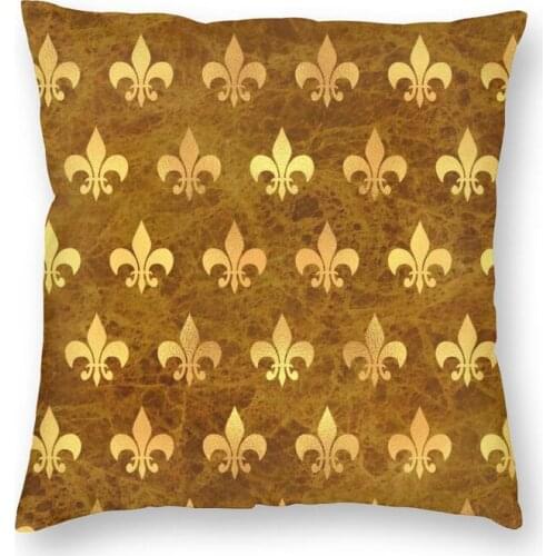 Royal Gold Brown Marble Fleur De Lis Throw Pillow Cover Decor Square Lily Flower Cushion Cover 45x45 Pillowcover for Living Room