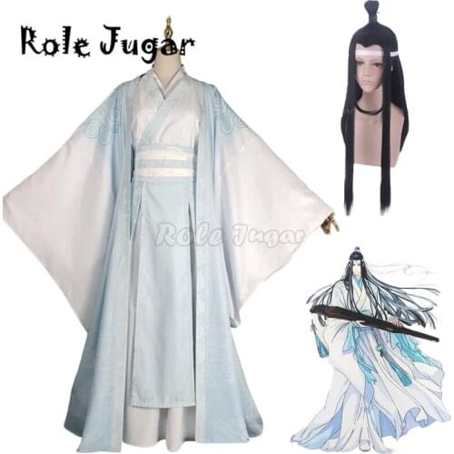 Anime Mo Dao Zu Shi Lan Wangji Cosplay Costume and Wig Grandmaster of Demonic Cultivation Hanfu Dress Purim Halloween Costumes