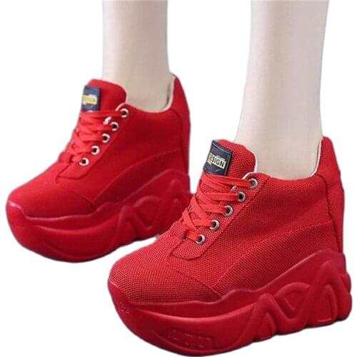 Fashion Sneaker Women Cotton Blend Breathable Wedge Ankle Boots High Heel Platform Shoes Increasing Height 34 35 36 37 38 39