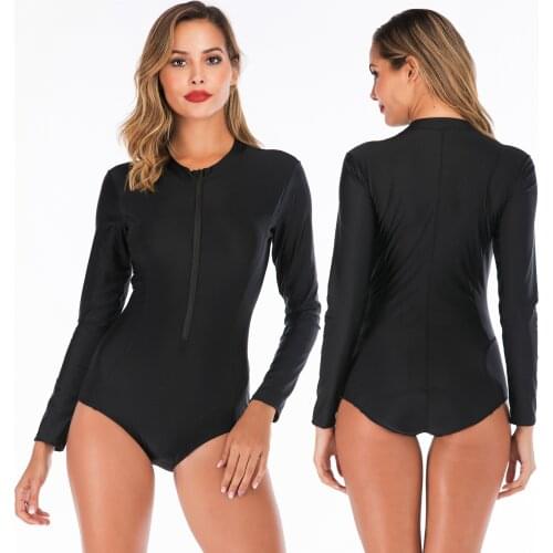 Fashion Womens Beach One Piece Bikini Push Up Swimsuit surf suit Swimwear Long Sleeve Solid Swimwear Bathing