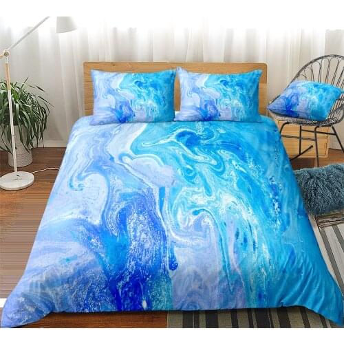 Marble Bedding Set Teal Blue Duvet Cover Set Marble Texture Printed Design Bedclothes Kids Boys Girls Bedding