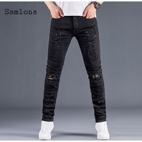 Men Fashion Jeans Pleated Casual Slim Fitted Pencil Denim Pants Autumn New Korean Zipper Skinny Trousers Mens Clothing 2020