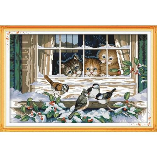 Landscape Out of the Window Animal Canvas Cross Stitch Kits Accurate Printed Embroidery DIY Handmade Needle Wall Home Decor
