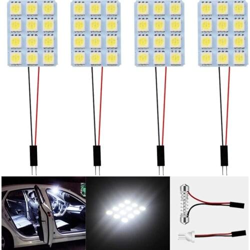 4-Pack White 12SMD 24SMD 36SMD 48SMD LED Light Car Camper RV Interior Panel Dome Lamp Map Roof Ceiling Bulb with T10 Adapter 12V