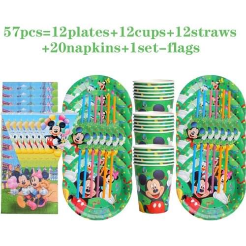 Disposable Tableware Set Mickey Mouse Party Supplies Baby Shower Boys Kids Birthday Party Decorations Plates Napkin Cup Straw