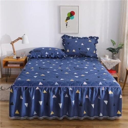 2020 new products Thickened sanding with cotton Bed spread Fitted Sheet Pillowcases 2/3 pcs printing Pleated lace bedding