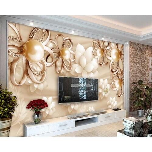Beibehang Custom wallpaper gold pearl flower high-end luxury jewelry living room bedroom TV sofa background mural 3d wallpaper