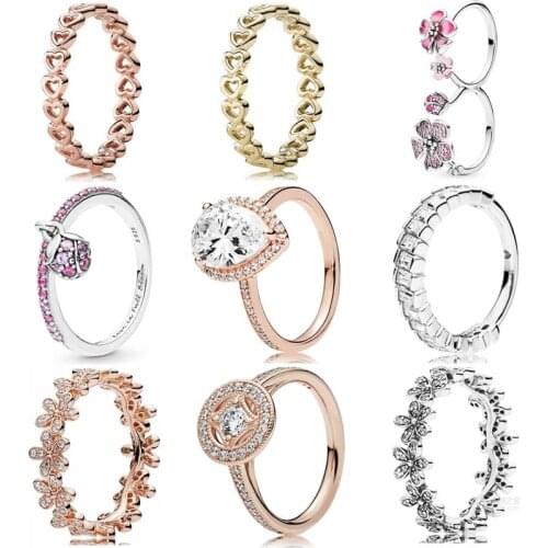 Original Linked Love Heart Daisy Radiant Teardrop Glacial Beauty Ring With Crystal Ring 925 Sterling Silver Ring Europe Jewelry