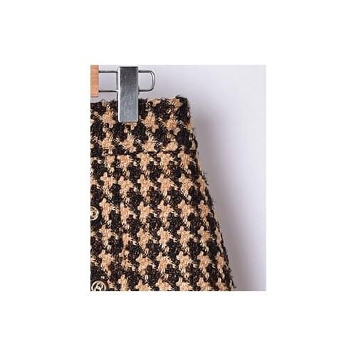 2020 Autumn and Winter New Style Houndstooth Pattern Metal Button A-line Skirt