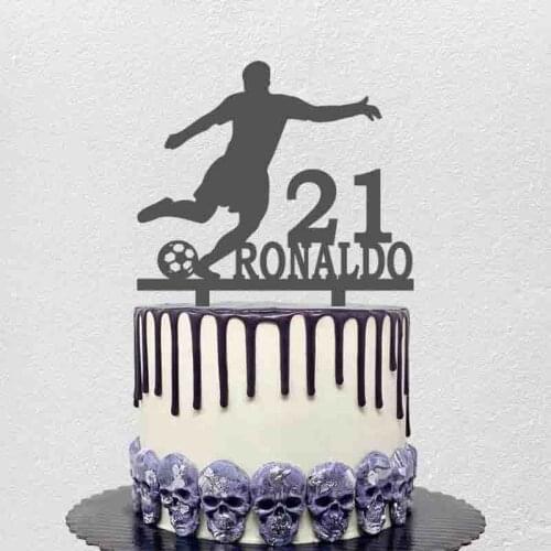Personalized Football Cake Topper Custom Name Age Man Playing Football Silhouettes Football Fans Birthday Cake Decoration Topper