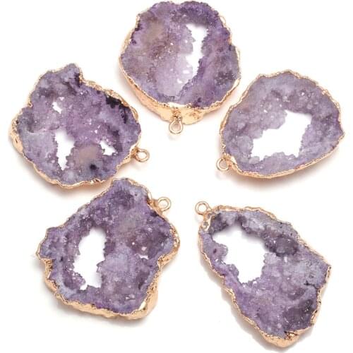 Natural Stone Purple Crystal Pendants Irregular Shape Exquisite Charm For jewelry making DIY necklace earring accessories