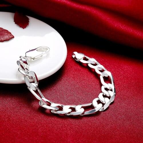 Hot classic 12MM geometry chain fashion 925 sterling silver Bracelet for man woman Wedding party Gifts Popular brands jewelry