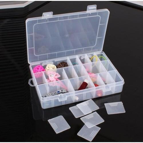 Practical Adjustable Plastic 10/15/24 Compartment Storage Box Case Bead Rings Jewelry necklace Clear Holder Display Organizer
