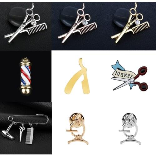 Simple Design Hairdressers Hair Scissors Brooch Hair Stylist Brooches Pin Charm Jewelry Sicssors Crystal Hijab Pins Wedding Dre