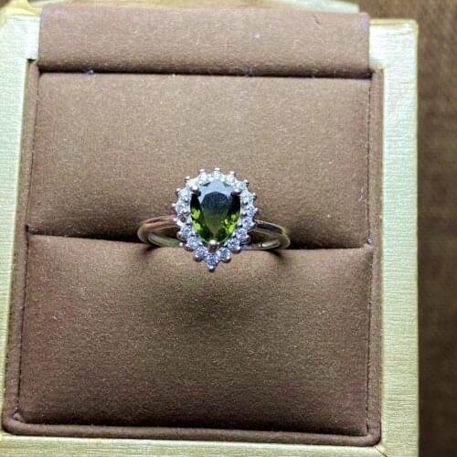 1Pc Natural Tourmaline Ring Green Quartz Crystal Adjustable Ring 925 Silver Girl Gift Jewel Ring Crystal Healing Stone