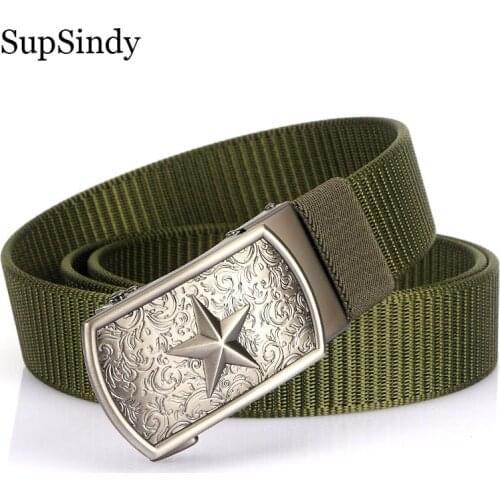 SupSindy Nylon Belts for Men Luxury Metal Automatic Buckle Canvas Tactical Belt Fashion Jeans Waistband Outdoor Male Strap Black