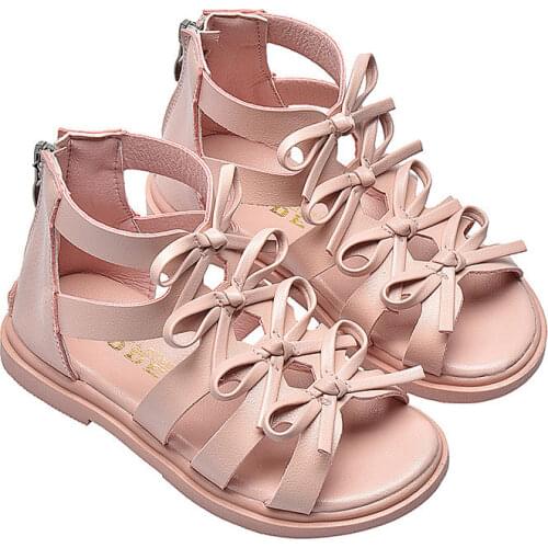 Princess Girls Bowtie Sandals Toddler Baby or Kids Gladiator Flats PU Leather Bohemian Beach Shoes Casual Roman Sandal Size21-36