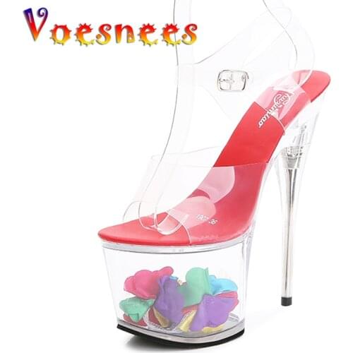 Voesnees Clear Heel Sandals Shoes Women High Heels 17cm Transparent Women Summer Stiletto Platform Sandals Wedding Party Shoes