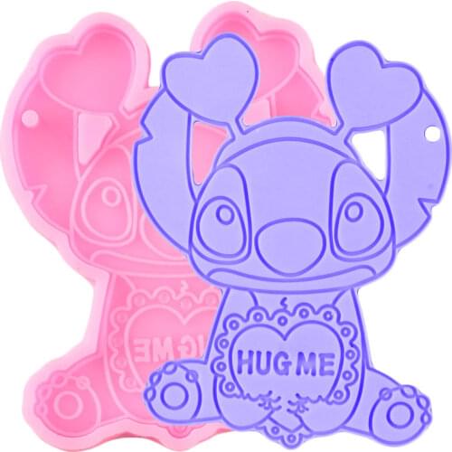 Disney Lilo Stitch Keychain Silicone Mold DIY Craft HUG ME Letters Pendant Epoxy Resin Molds Necklace Jewelry Making Mould