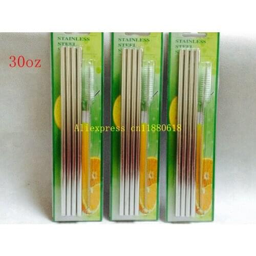 100sets/lot 6mm Stainless Steel Straw Steel Drinking Straws 4pcs straws+1pcs brush with retail package For 20oz 30oz cup