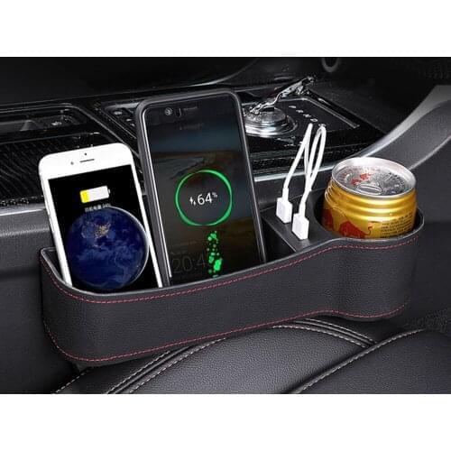 Universal Car Seat Gap Filler Catcher Organizer Driver Side Pocket Storage Box Case Dual USB Charger Cup Holder Auto Stowing (Bl