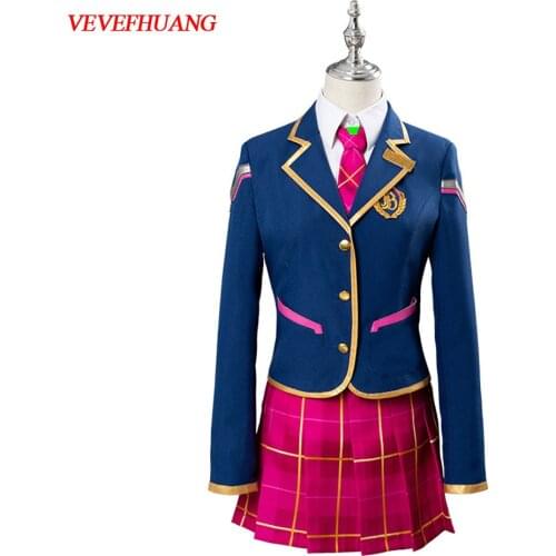 VEVEFHUANG OW Hana Song Cosplay D.VA DVA Cosplay Costume Academy Girls Dress School Uniform Outfit Halloween Carnival Costumes