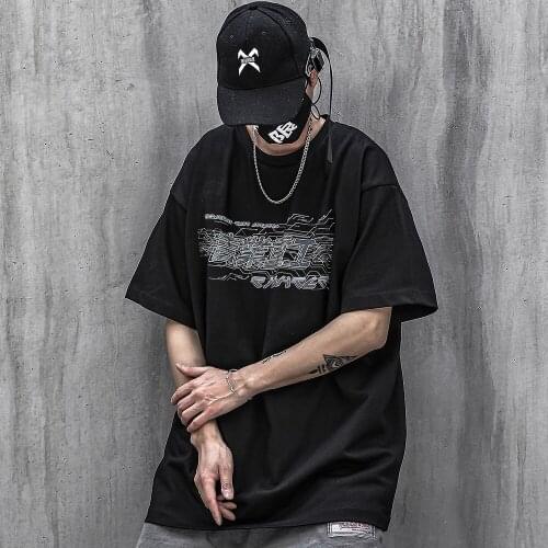 Japanese Streetwear Summer Fashion Tee Kanji Cotton Relaxed Fit T-Shirt Men