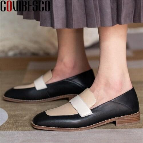 COVIBESCO Concise Mixed Colors Genuine Leather Shoes For Women Summer Autumn Low Heels Pumps Newest Wedding Prom Shoes Woman
