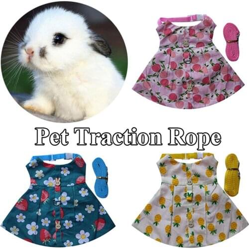 Small Animal Harness Vest Leash Set Soft Floral Fruit Skirt Clothes Travel Chest Strap Rabbit Cute Clothing Small Pet Supplies