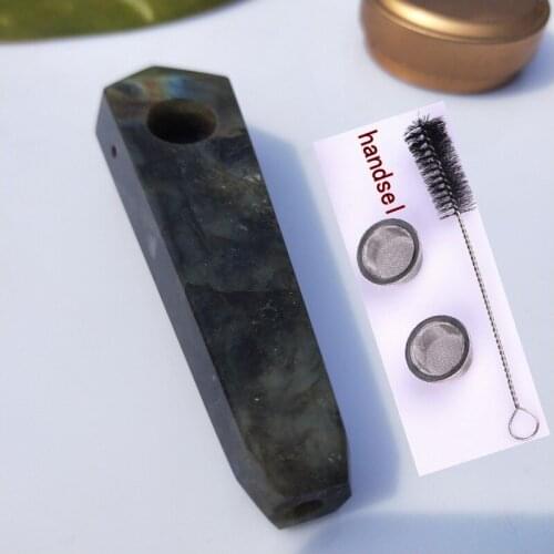 10cm Natural Labradorite Moonstone stone Quartz Crystal Smoking Pipe Rock Cigarette Holder Health Smoking tobacco Pipe+2+1pcs