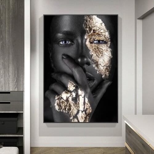 African Art Black and Gold Women Oil Paintings on Canvas Scandinavian Posters and Prints Wall Art Pictures for Home Decoration
