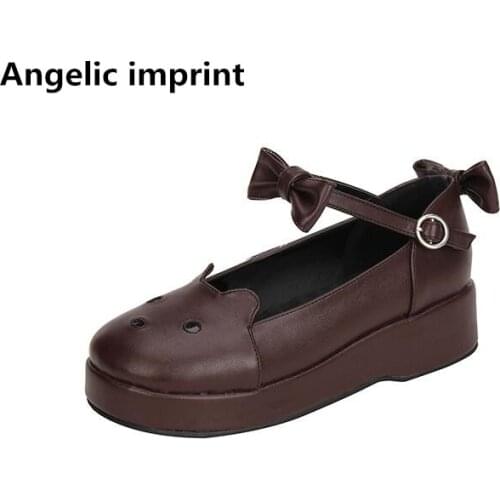 Angelic imprint woman mori girl lolita cosplay shoes lady low wedges heels pumps women princess dress shoes sweet bowtie 33-47