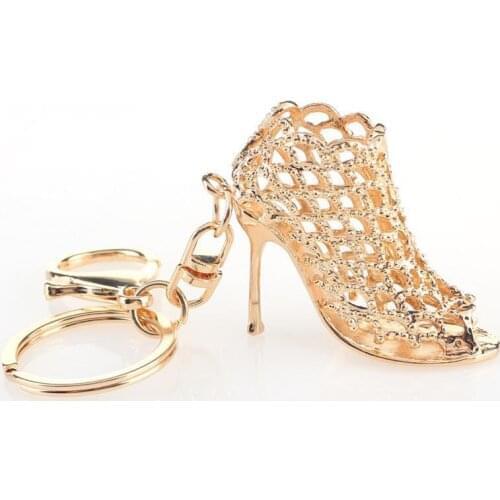 Hollowed-out Gold Color High-heeled Shoes Keychain Keyring Chram Key Holder Creative Gift