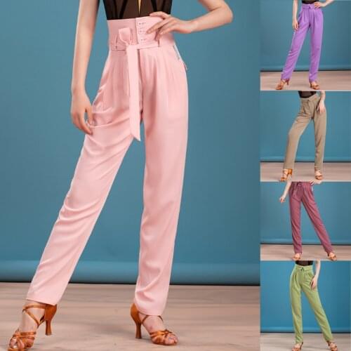 Multi-Colors Latin Dance Pants Adult Summer High Waist Straight Trousers Ballroom Dance Performance Clothes Cha Cha Pants BL5992