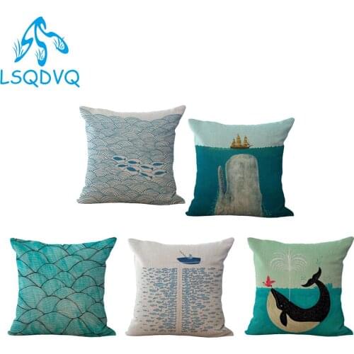 Decorative Throw Throw Pillow Case Animals Whale Boat Fish Cotton Linen Cotton Linen Cushion Cover Capa De Almofadas 45x45cm