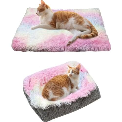 Two in One Colorful Cat Nest Anti-slip Plastic Cloth with Quilted Plush Washable Fluffy Pet Bed