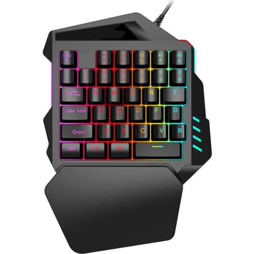 Mini One-handed Gaming Keyboard Ergonomic Keyboards Colorful Backlight One-Handed Wired 35 Keys