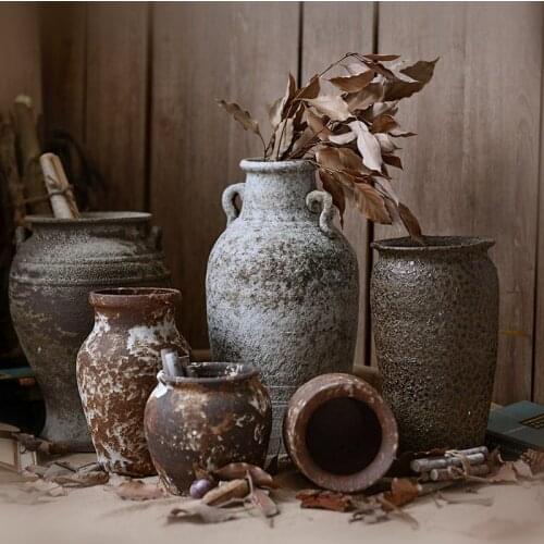 Personalized Creative Hand-Painted Ceramic Stoneware Clay Vase Flowerpot Distressed Antique Soil Ceramic Basin Vase Home Decor