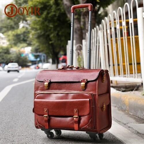 JOYIR Rolling Luggage Vintage Genuine Leather Travel Carry On Suitcases Spinner Wheel Business 20" Cabin Suitcase for Men Women