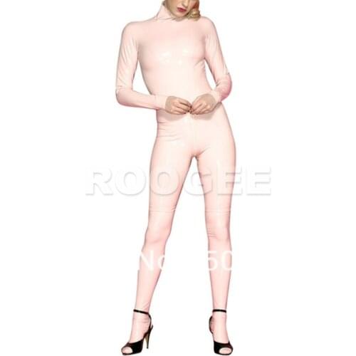 0.4mm pure natural latex Jumpsuits leotard with socks in light pink