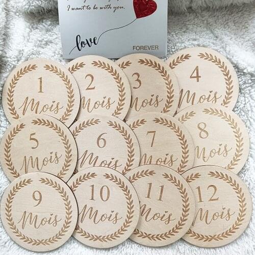 12 Pcs Baby Monthly Milestone Discs，Customized Wooden Baby Markers，Engraved Wooden Monthly Milestone Plaques Set Custom Gift