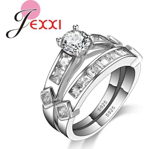 Engagement White Crystal Women Jewelry CZ Crystal Wedding Ring Set 925 Sterling Silver Rings For Female Fashion Anillo