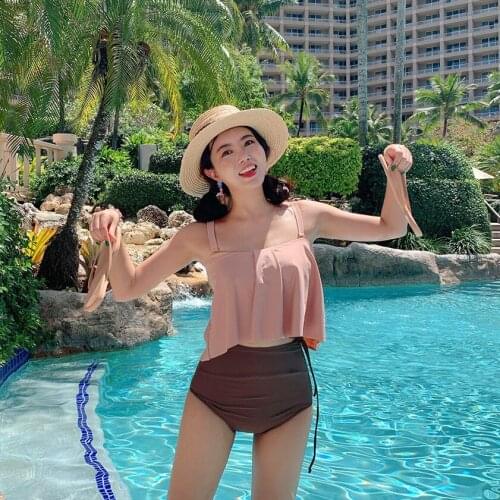 Pink and Stripe High Waisted Bikini Sets Sexy Tank Top Swimsuit Two Pieces Swimwear Women 2021 New Beach Bathing Suits