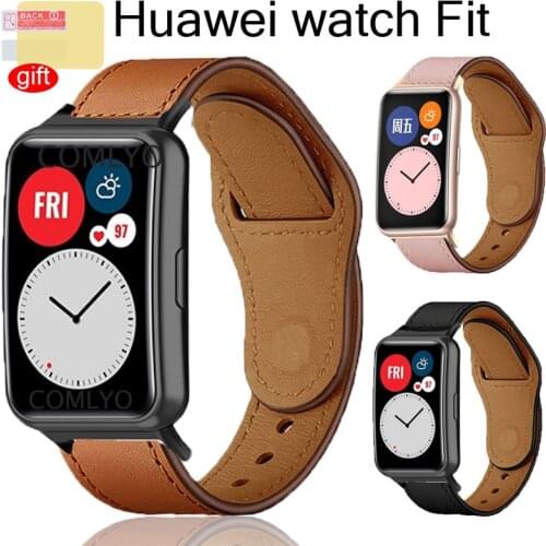 Leather Band For Huawei Watch FIT Strap smartwatch Accessories Genuine Leather wristband bracelet Huawei Watch fit Screen film