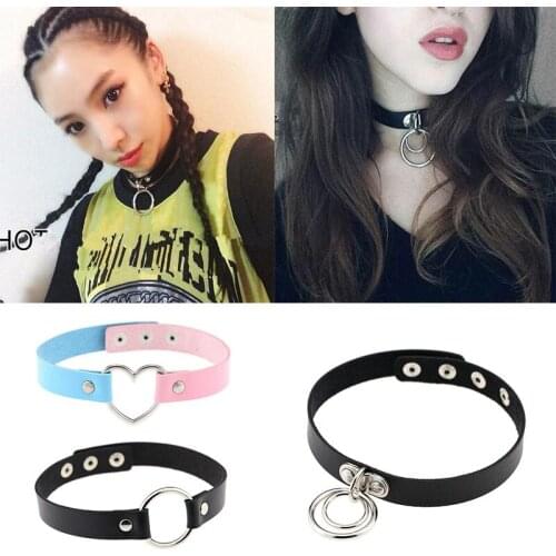 Fashion PU Leather Heart Round Choker Necklace Women Punk Gothic Statement Jewelry Collar Adjustable Gift