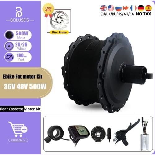 Electric Bicycle Conversion Kit 36V 48V 500W Rear Cassette Hub Motor Fat Bike 20 26Inch 4.0Tire Wheel 190mm Fat Tire Ebike Part