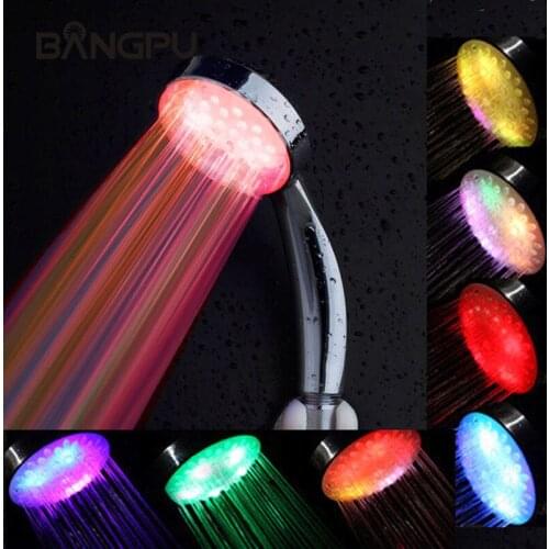 BANGPU LED Rain Shower Head Romantic Handheld Shower Water Saving Nozzle Chrome Hand Shower 7 Color Chang Bathroom Accessory